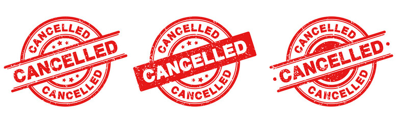 Cancelled Stamp Badge in Rubber Grunge Style for Event Cancelled or Postpone or Cancelled Sign and Cancel Icon in SVG Vector files
