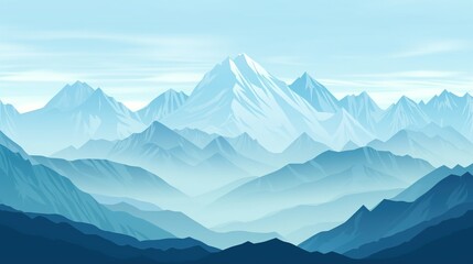 Majestic mountains, snow-capped peaks, clear blue sky, tranquil scene, Watercolor style