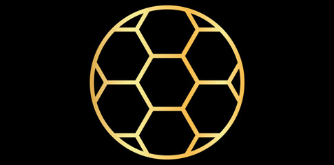 Gradient Golden Sport Team Football Logo On Black Background, Tournament Football Linear Style Vector Illustration	