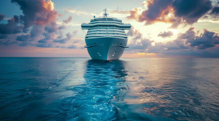 Fototapeta premium Cruise docked near scenic ocean beach landscape on a cruise vacation