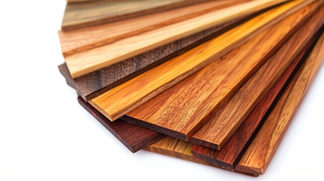Color guide for wood samples isolated on a white background, perfect for close-up photography. 