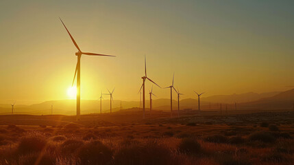 Obraz premium Renewable Energy Source - Wind Farm Harnessing Power at Sunrise