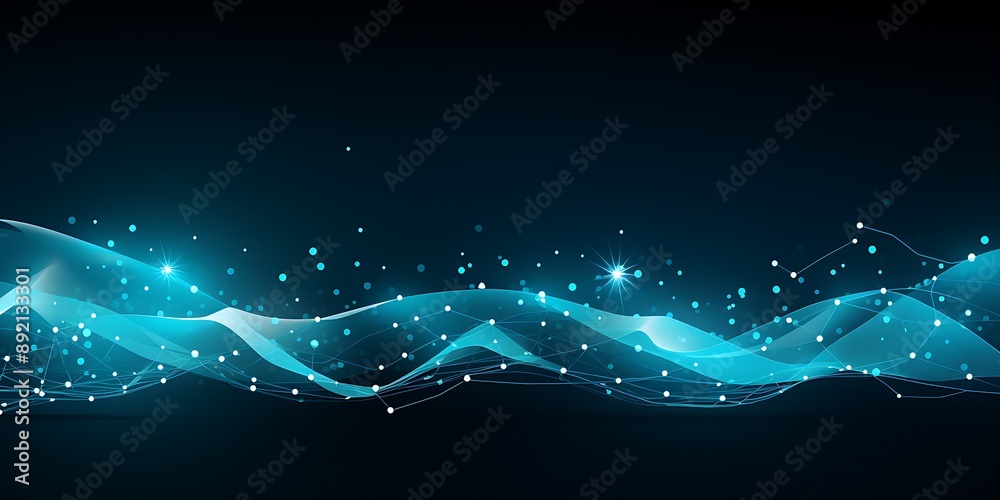 Fototapete background with light lines and dots in the shape of waves. a background with a technology style and