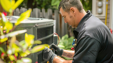 Technician Ensuring Air Conditioner Efficiency in Residential Home