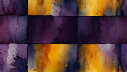 abstract background with dynamic watercolor strokes in contrasting colors, such as deep purples and bright yellow