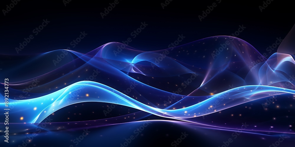 Aufkleber background with light lines and dots in the shape of waves. a background with a technology style and