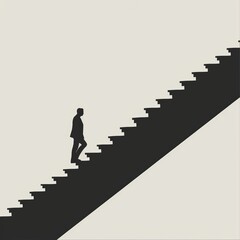 man walking the stairs - minimalist art in black and grey