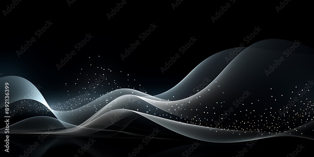 Poster background with light lines and dots in the shape of waves. a background with a technology style and