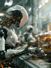 Fototapeta premium industry 4.0, Factory Industrial Engineer working with automation robot arms machine in intelligent factory, generative ai