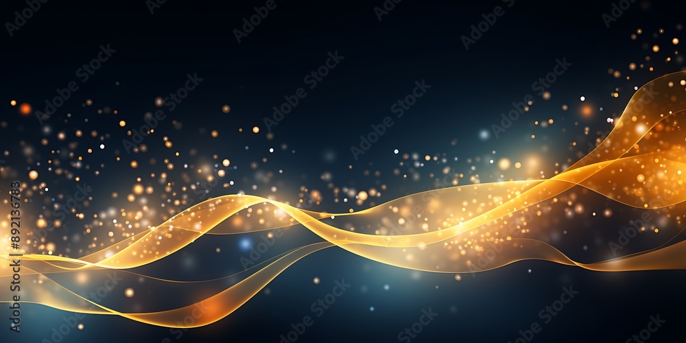 Poster background with light lines and dots in the shape of waves. a background with a technology style and