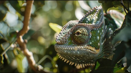 Fototapeta premium Close-Up Shot Of A Chameleon Blending Into Its Surroundings