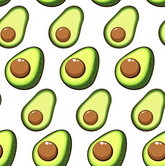 The concept of healthy eating, keto diet. Avocado in cartoon style seamless pattern. Flat vector illustration for print fabric design.