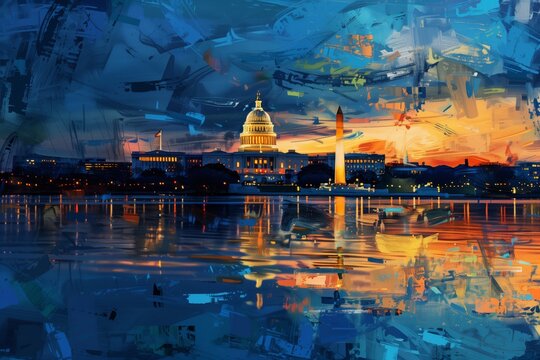 Washington DC White House Monument Oil Palette Knife Painting Generative Illustration Home Decoration