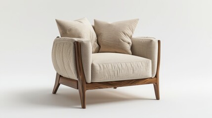 Cozy armchair with cushion and light on white background, creating a warm and inviting atmosphere for relaxation or reading. 