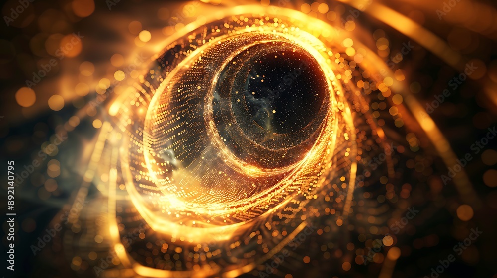 Poster abstract golden spiral circle vortex sparkling particles glittering particles shining rotating textu