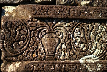 A relief in ancient temple, a carving in the wall of the prambanan temple in Yogyakarta, Indonesia