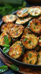 Fototapeta premium A delicious plate of golden, crispy zucchini slices.