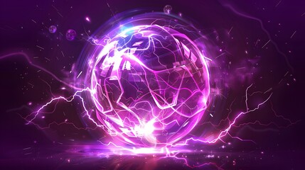 Obraz premium Powerful electrical discharge, lightning strike impact place realistic vector on transparent background. Ball lightning, magical effect design element. Electric energy flash sphere, pain nerve impulse