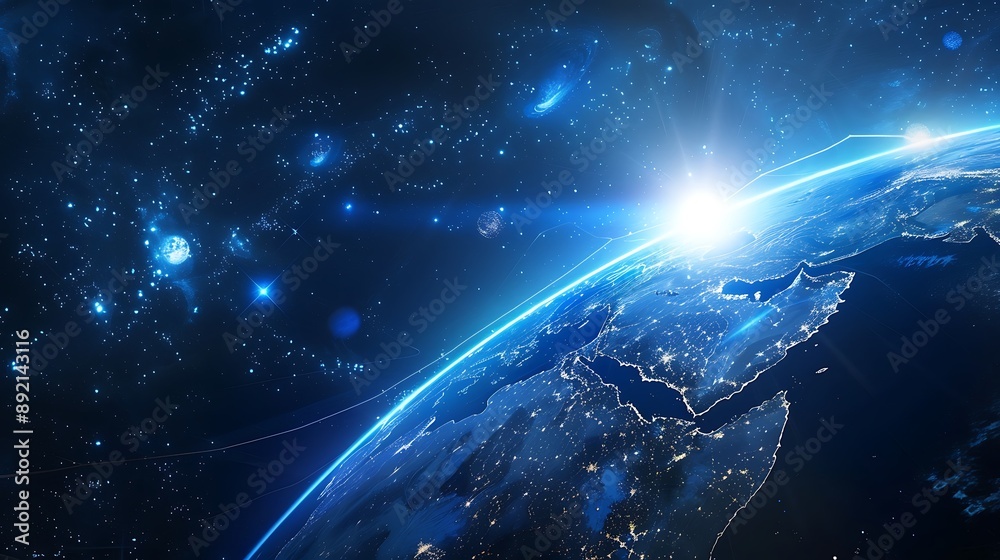 Sticker view of planet earth from space for cosmic science knowledge concept.