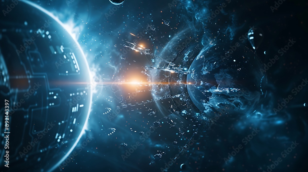Wall mural view of planet earth from space for cosmic science knowledge concept.