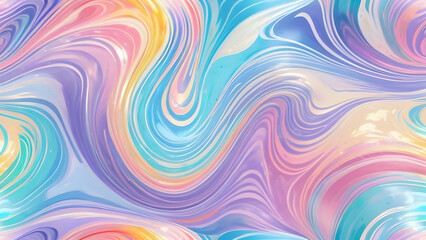 Fototapeta premium Seamless trendy iridescent rainbow foil texture, soft holographic pastel unicorn marble background pattern modern pearlescent abstract swirl illustration background 