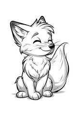 Obraz premium A cartoon drawing of a Felidae with its eyes closed, sitting down. The fox has a small nose, whiskers, and a relaxed gesture. The black and white art focuses on its head and jaw
