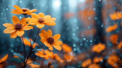 Yellow Flowers in a Soft, Dreamy Forest