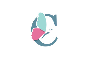 Fototapeta premium combination of an elegant butterfly design with the letter c