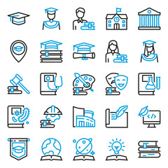 University icon set in 25 different shape for education, learning, school, and study needs.