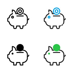 piggy bank icon set in 4 different style for saving and investment