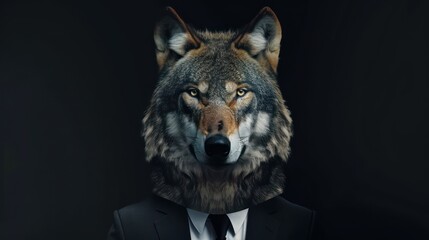 wolf as a secret agent, with a suit against a sleek black backdrop
