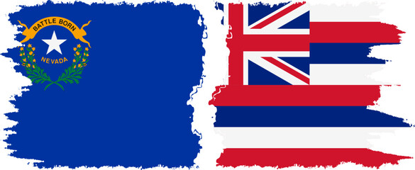 Hawaii and Nevada states grunge brush flags connection, vector