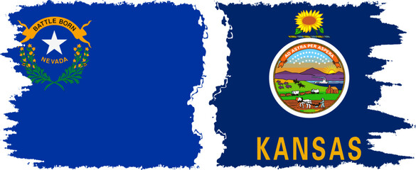 Kansas and Nevada states grunge brush flags connection, vector