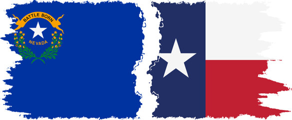 Texas and Nevada states grunge brush flags connection, vector
