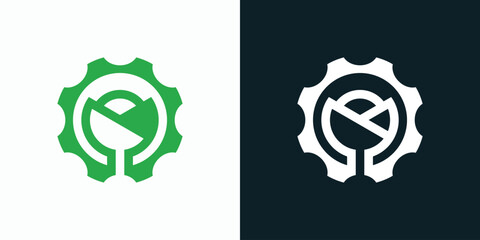Environmentally friendly industrial gear shape vector logo design with modern, simple, clean and abstract style.