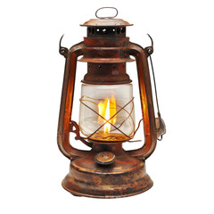 Rustic Oil Lantern Beaming with Light, Isolated without Background.