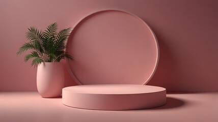 8K Product Showcase for demo display. 3d rendering. Round Podium Style. Pastel Color.