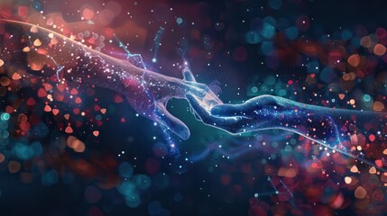 Working together concept with hands united together in the air, Generative AI illustration