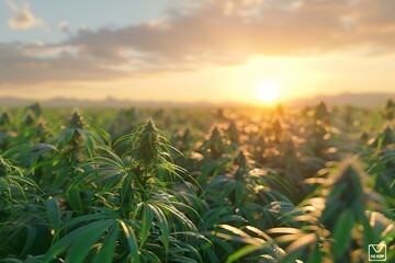 Cannabis field in the morning sun, real photo, ultra-realistic, high resolution 