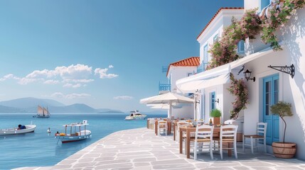 A Greek taverna serving steaming bowls of avgolemono soup.