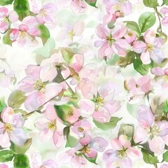 Fototapeta premium Watercolor hand-painted seamless pattern of blooming tulips, vibrant colors and lush green leaves, cheerful spring design