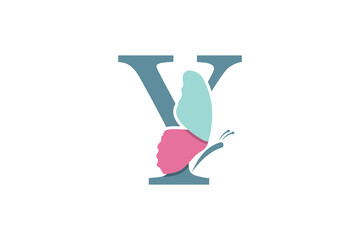 combination of an elegant butterfly design with the letter y