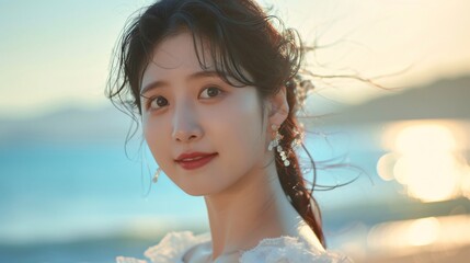 Generative AI: Cheerful Asian Woman in Summer