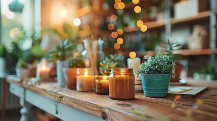 Crafting homemade candles in a bright and airy workspace