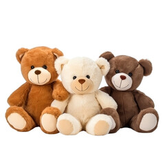 Fototapeta premium Group of Three Adorable Plush Teddy Bears Isolated Without Background.