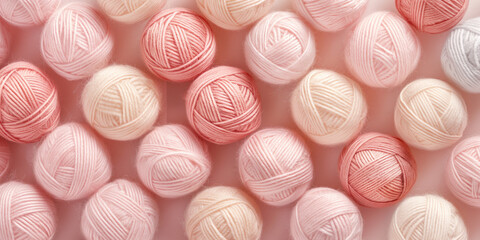 Obraz premium A close-up, pastel-colored linen yarn balls densely packed to fill the entire canvas, with their crisp textures and soft hues clearly visible