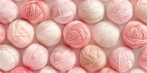 Obraz premium A close-up, pastel-colored linen yarn balls densely packed to fill the entire canvas, with their crisp textures and soft hues clearly visible