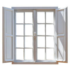 Fototapeta premium Isolated Transom Window with Open Shutters, Stark White Finish.