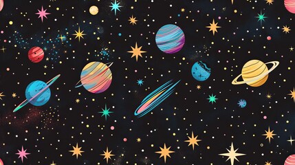 Naklejka premium Colorful Planets and Stars in Space