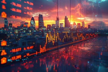 Brexit influenced uk stock exchange chart with dramatic lighting in london financial district